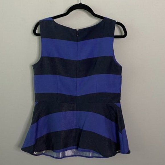 NWT Banana Republic Striped Sleeveless Peplum Top Round Neck Size 10 Navy Blue - Picture 2 of 7